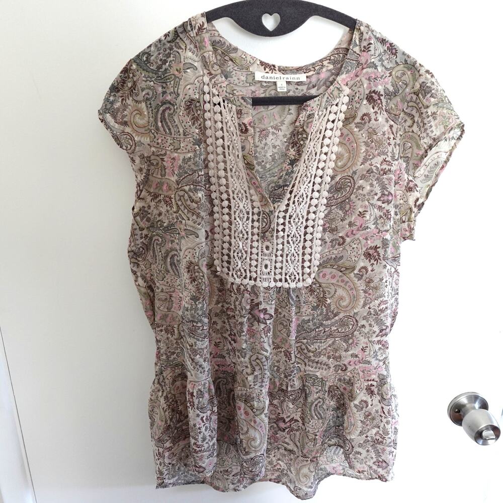 Daniel Rainn Boho Cottagecore Fairy Paisley Floral Blouse Top Size S Lightweight